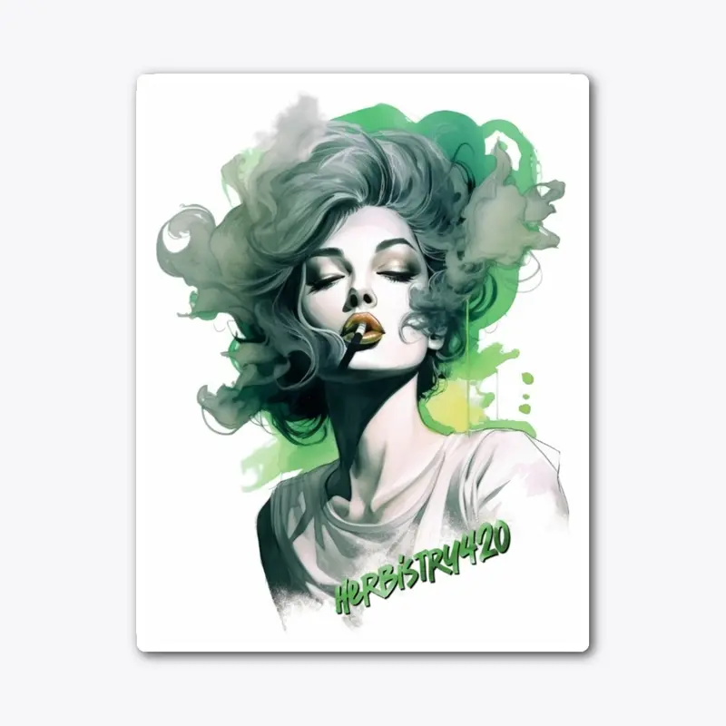 Watercolor Girl Smoking Weed